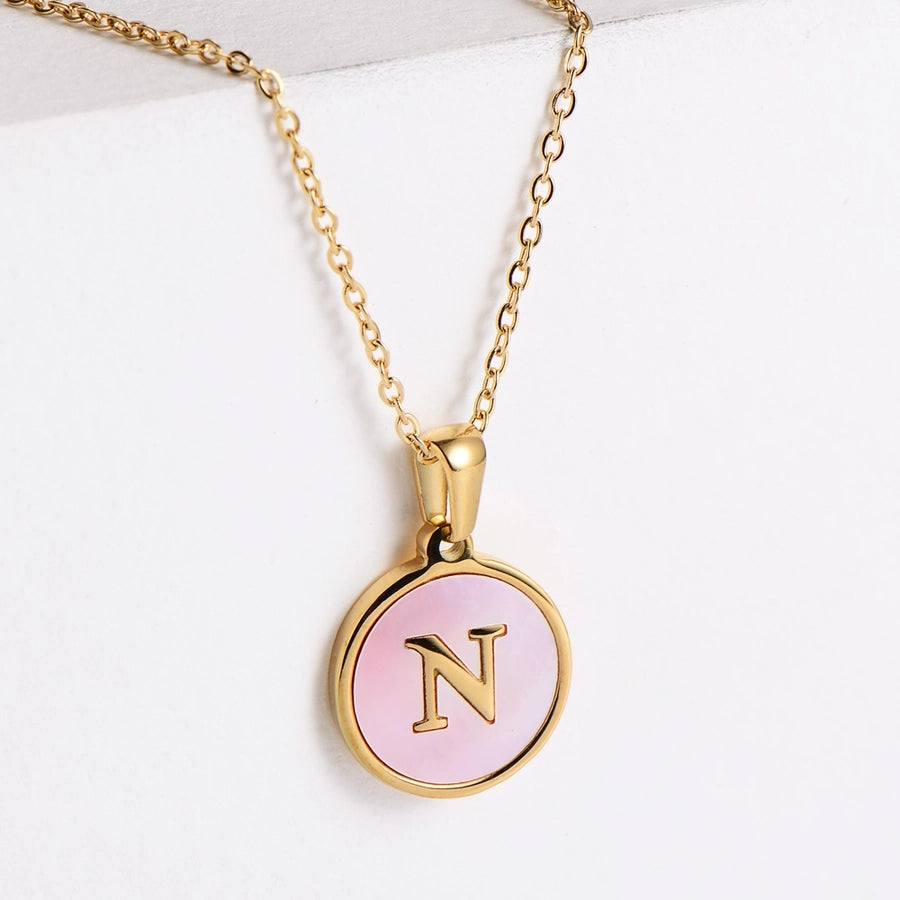 304 Stainless Steel 18K Gold Plated Fashion Plating Letter Shell Pendant Necklace-Bijou Crush