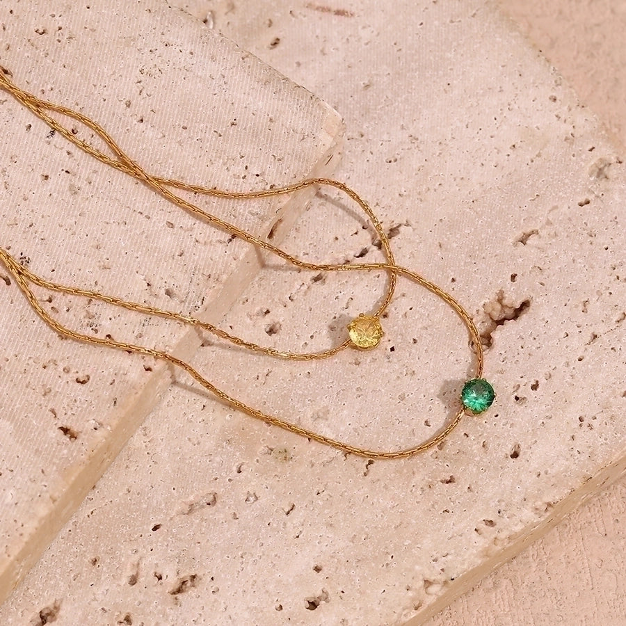 Classic Round Zircon Necklace in 18K Gold-Plated 304 Stainless Steel-Bijou Crush