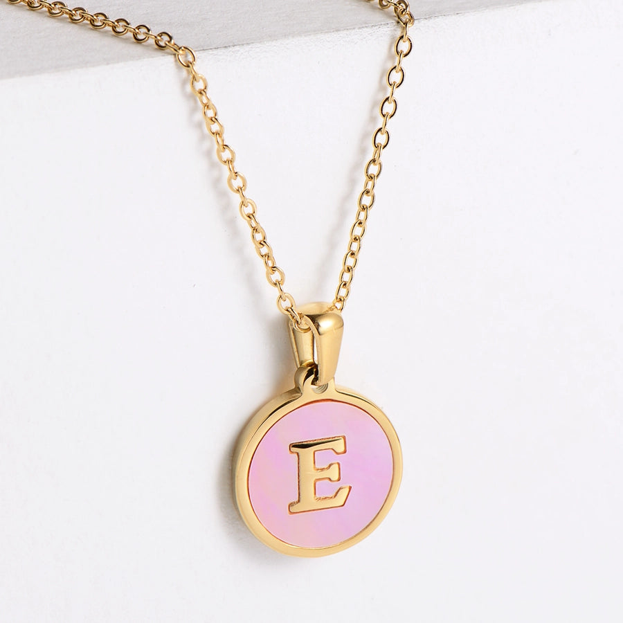 304 Stainless Steel 18K Gold Plated Fashion Plating Letter Shell Pendant Necklace-Bijou Crush