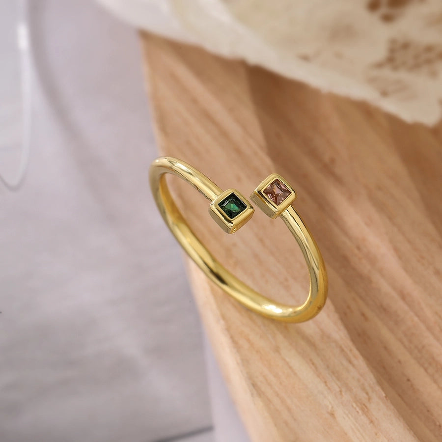 Simple Style Commute Square Copper Plating Inlay Zircon 18K Gold Plated Open Ring-Bijou Crush
