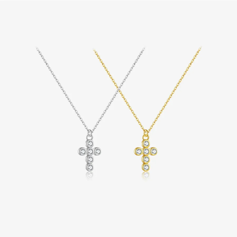 925 Sterling Silver Zircon Inlay Cross Pendant Necklace-Bijou Crush