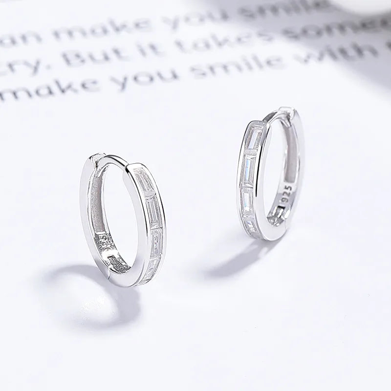 925 Sterling Silver Zircon Geometric Hoop Earrings-Bijou Crush