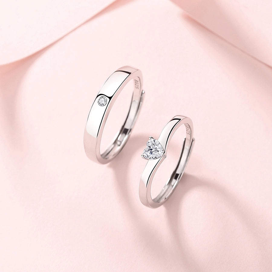 925 Sterling Silver Zircon Heart-Shaped Open Ring – Sparkle with Love-Bijou Crush