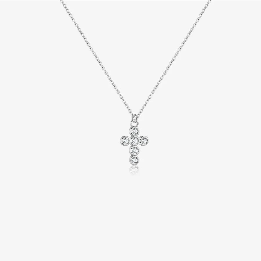 925 Sterling Silver Zircon Inlay Cross Pendant Necklace-Bijou Crush