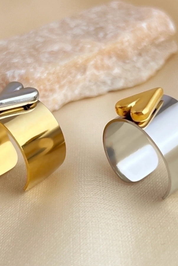 Classy Stainless Steel 18K Gold Plated Metallic Heart Shape Rings-Bijou Crush