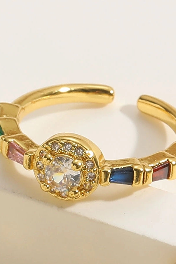 Vintage-Inspired Simple Round Copper-Plated Open Ring with Zircon Inlay and 14K Gold Plating-Bijou Crush