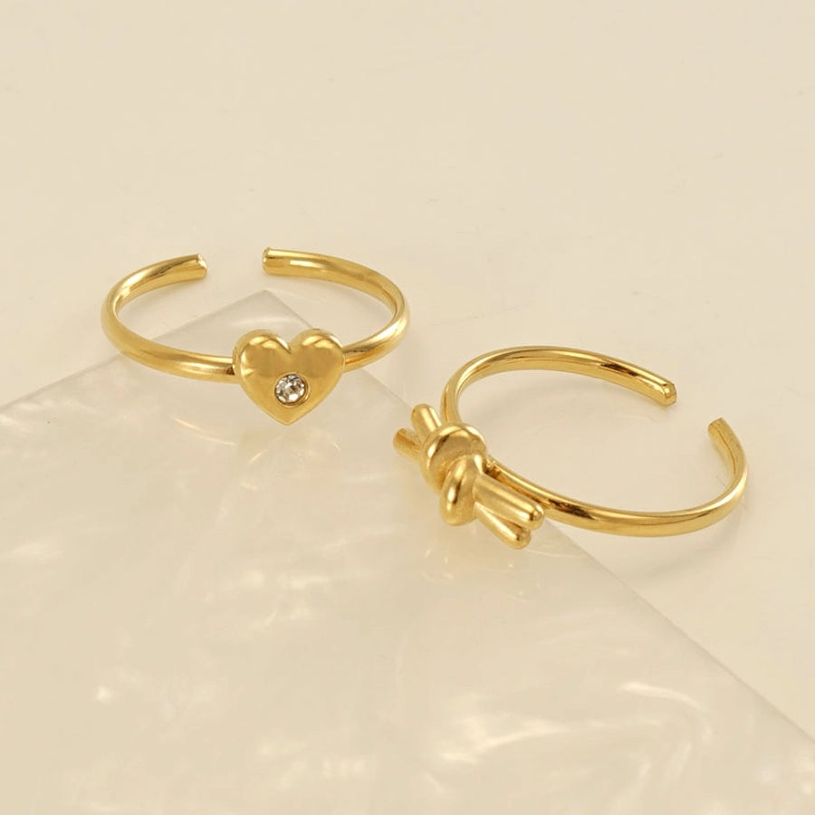 Stainless Steel 18K Gold Plated Simple Style Inlay Heart Shape Knot Flower Rhinestones Open Ring-Bijou Crush