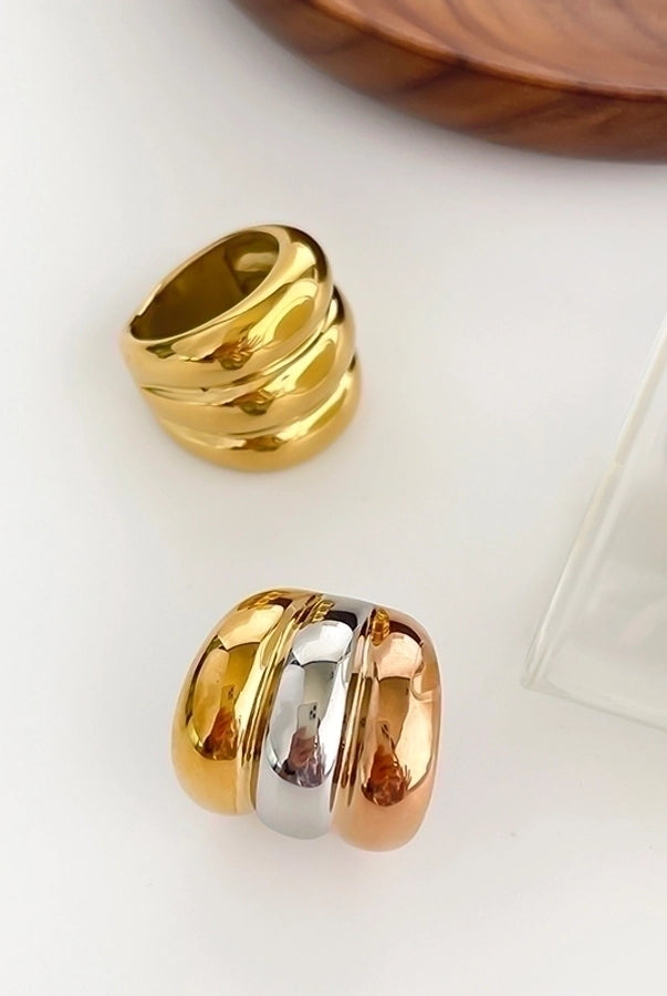 Nordic Style Exaggerated Color Block 316 Stainless Steel 18K Gold Plated Irregular Rings-Bijou Crush
