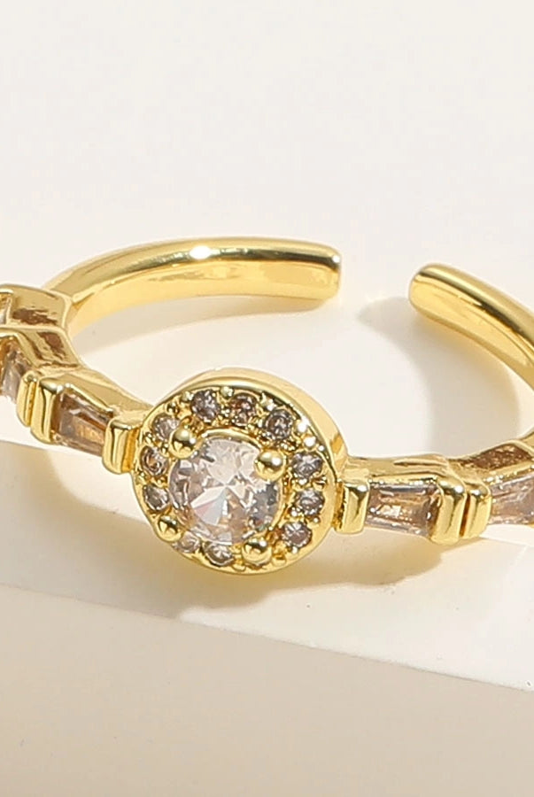 Vintage-Inspired Simple Round Copper-Plated Open Ring with Zircon Inlay and 14K Gold Plating-Bijou Crush