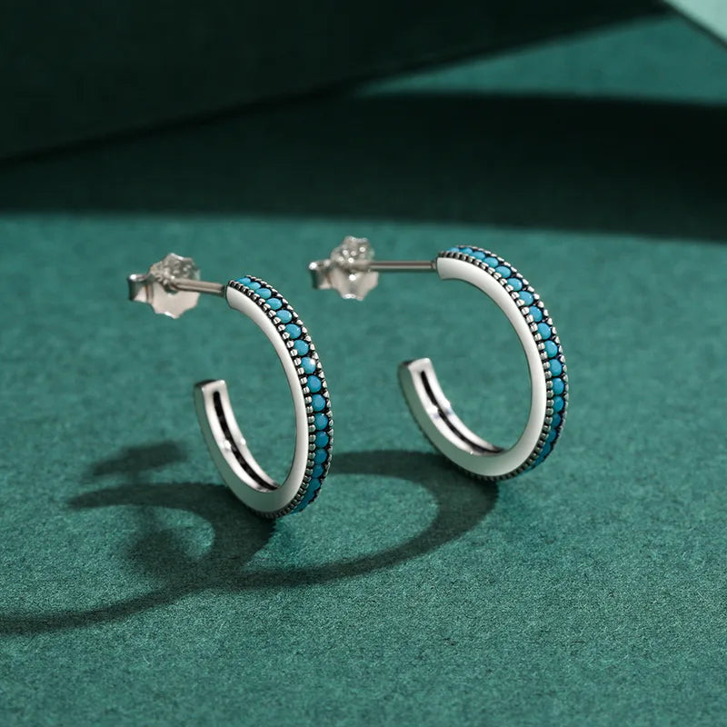 925 Sterling Silver Turquoise Semicircle Ear Studs-Bijou Crush