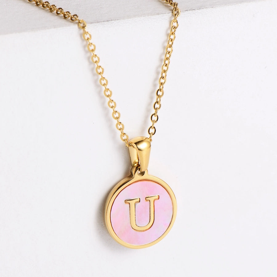 304 Stainless Steel 18K Gold Plated Fashion Plating Letter Shell Pendant Necklace-Bijou Crush