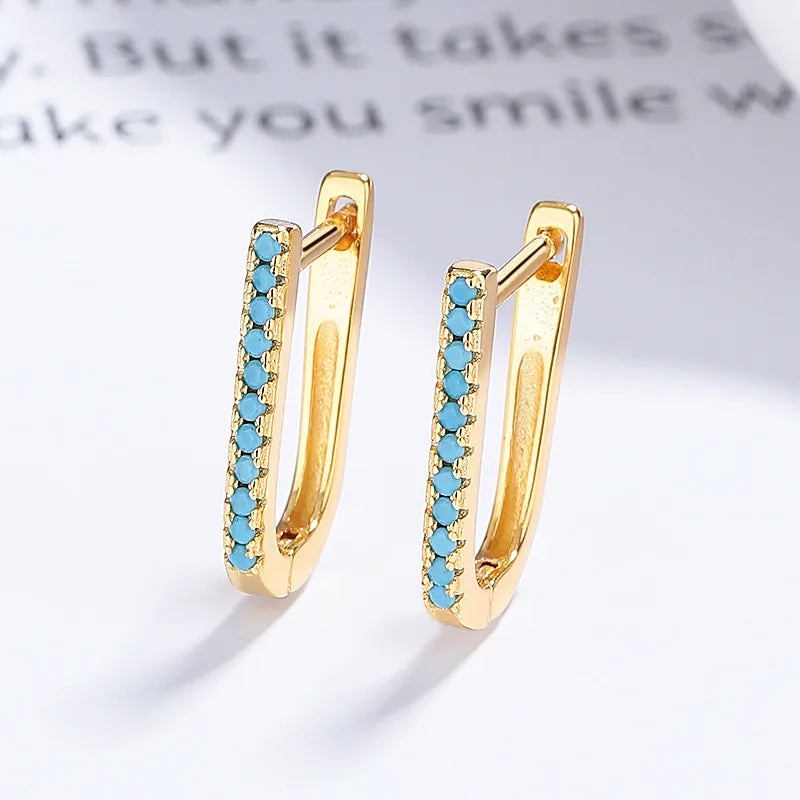 925 Sterling Silver Turquoise U-Shape Earrings-Bijou Crush
