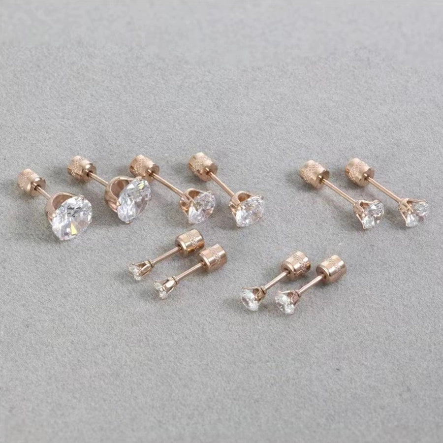 Round Inlay 304 Stainless Steel Zircon 18K Gold-Plated Earrings – Timeless Elegance-Bijou Crush