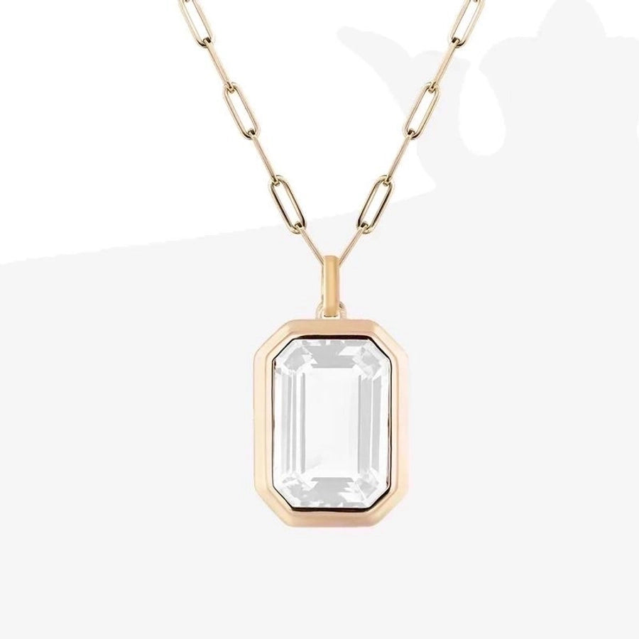 French Classic Square Pendant Necklace – 304 Stainless Steel with Zircon Inlay-Bijou Crush