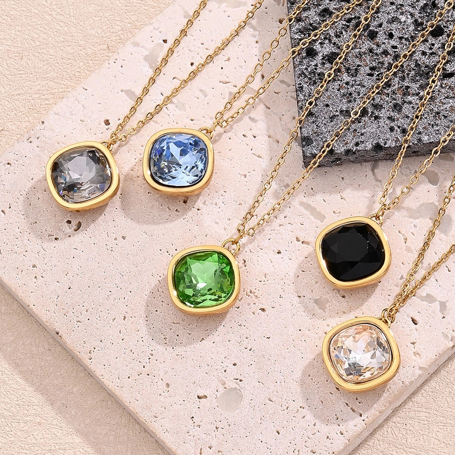 304 Stainless Steel Rhinestone 18K Gold Plated Polishing Inlay Pendant Necklace-Bijou Crush