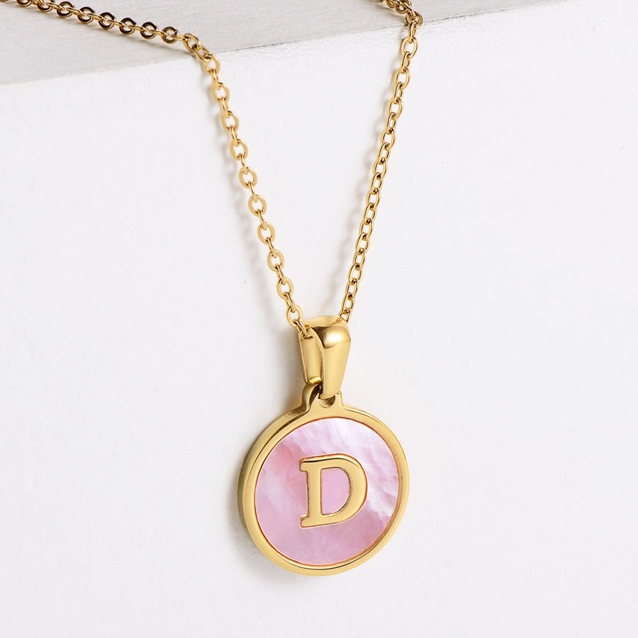 304 Stainless Steel 18K Gold Plated Fashion Plating Letter Shell Pendant Necklace-Bijou Crush