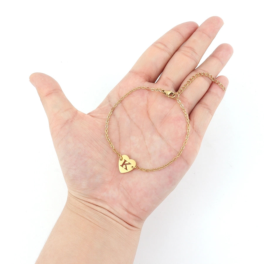 Elegant Letter & Heart Bracelet – Timeless 201/304 Stainless Steel Cable Chain Charm-Bijou Crush