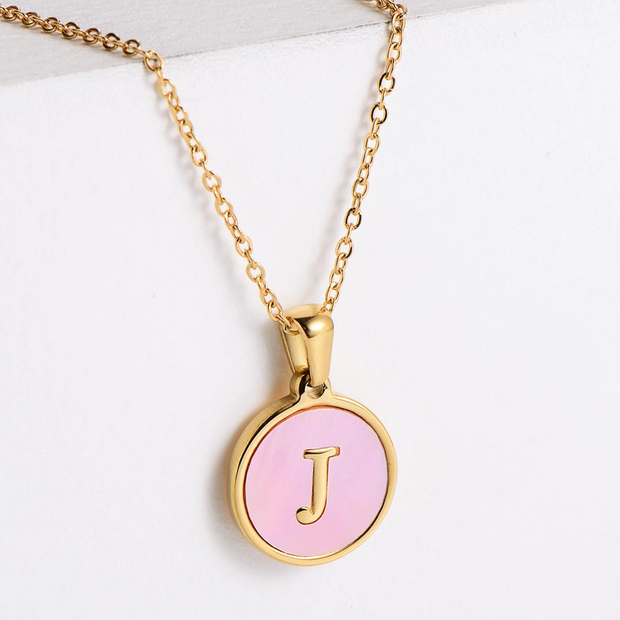 304 Stainless Steel 18K Gold Plated Fashion Plating Letter Shell Pendant Necklace-Bijou Crush