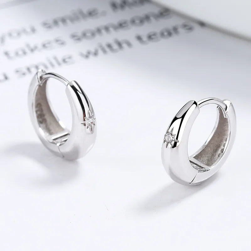 925 Sterling Silver Zircon Geometric Hoop Earrings-Bijou Crush