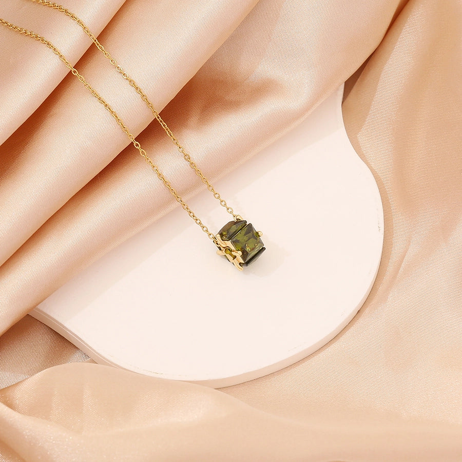 Classic Square Jewelry in 304 Stainless Steel Diamond - 18K Gold Plated Necklace-Bijou Crush