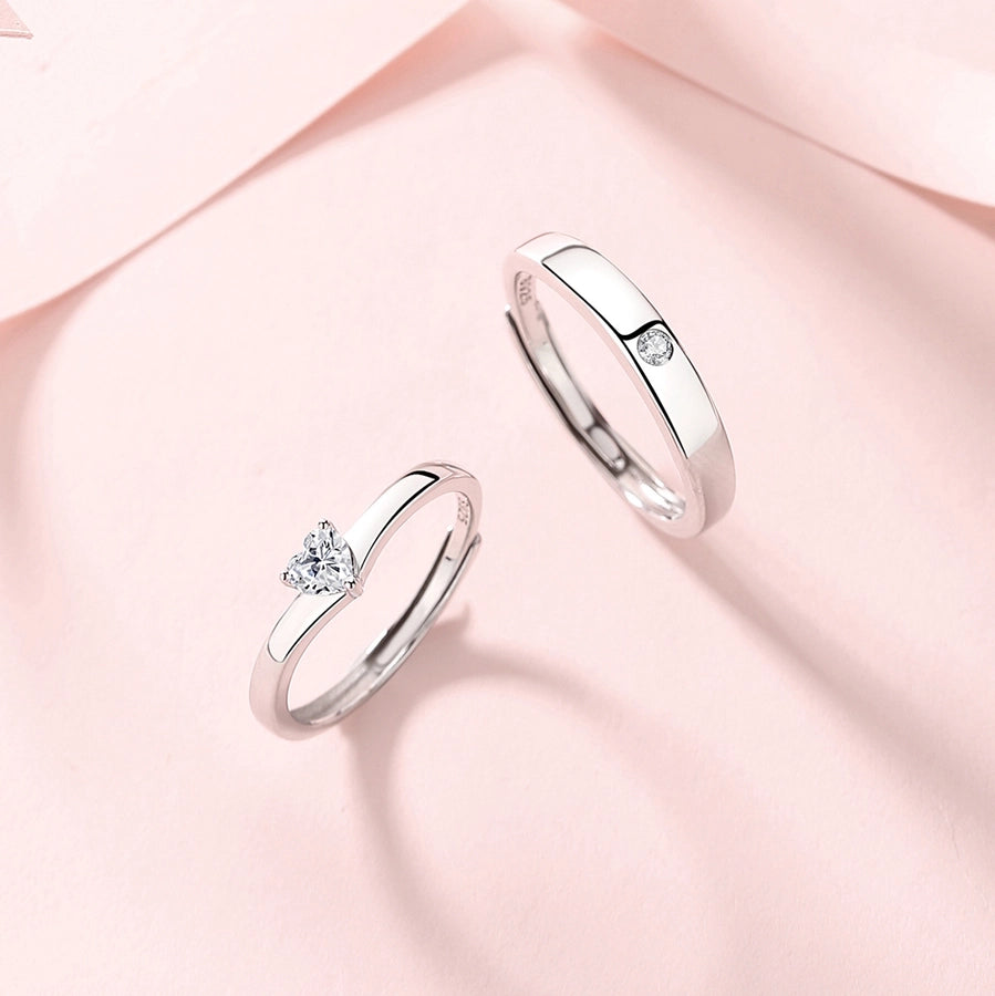 925 Sterling Silver Zircon Heart-Shaped Open Ring – Sparkle with Love-Bijou Crush