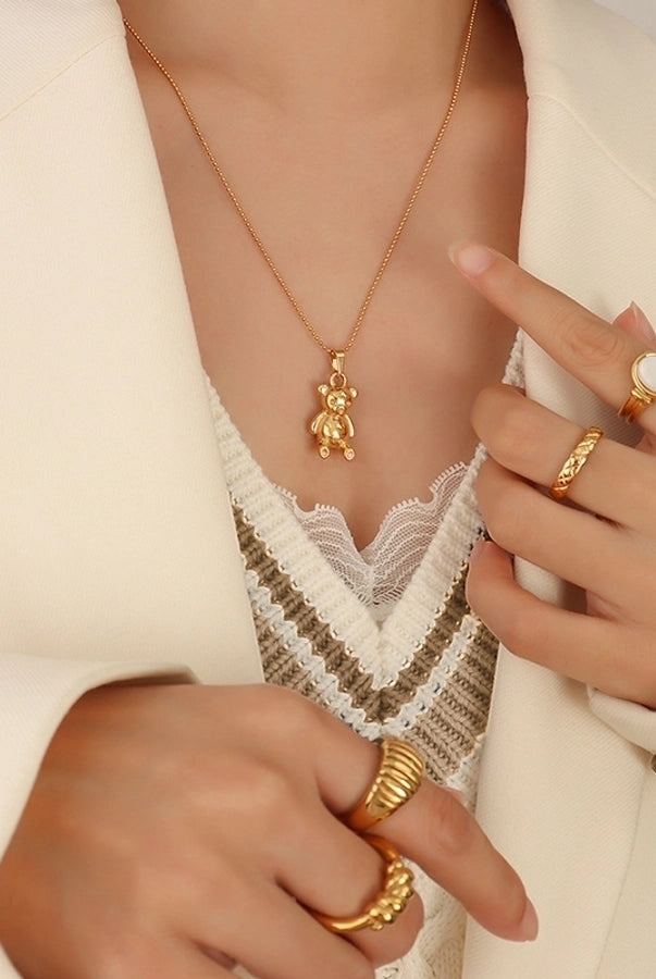 French Style 304 Stainless Steel 18K Gold Plated Plating Teddy Bear Necklace-Bijou Crush