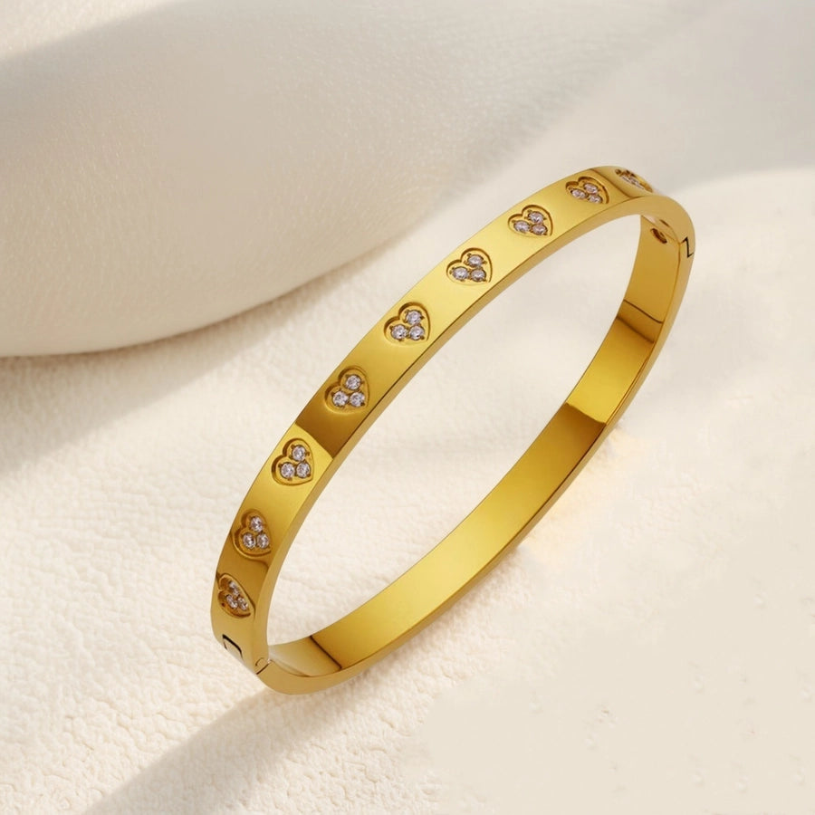 Casual Simple Style Heart Shape Titanium Steel 18K Gold Plated Rhinestones Bangle Bracelets-Bijou Crush