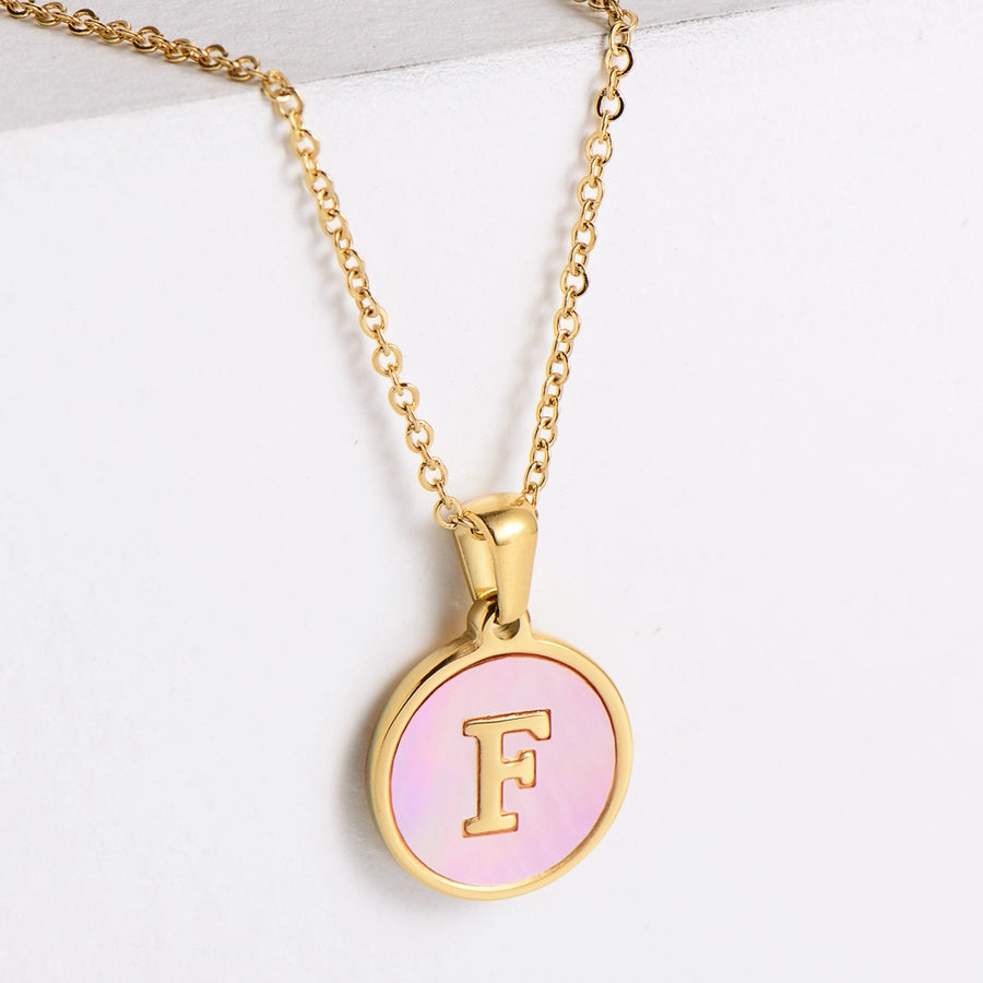304 Stainless Steel 18K Gold Plated Fashion Plating Letter Shell Pendant Necklace-Bijou Crush