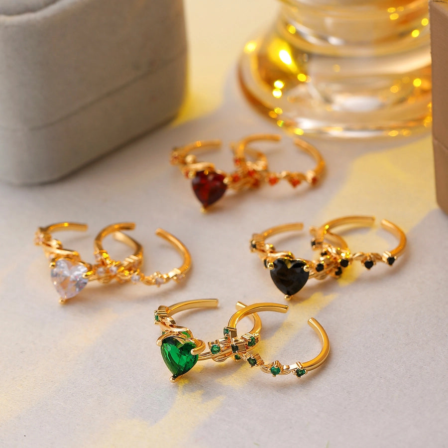 Vintage Heart Zircon Open Ring-Bijou Crush