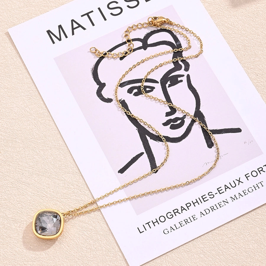 304 Stainless Steel Rhinestone 18K Gold Plated Polishing Inlay Pendant Necklace-Bijou Crush