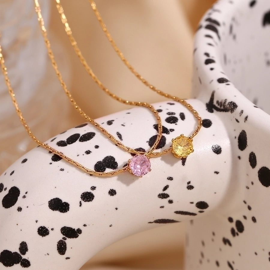 Classic Round Zircon Necklace in 18K Gold-Plated 304 Stainless Steel-Bijou Crush