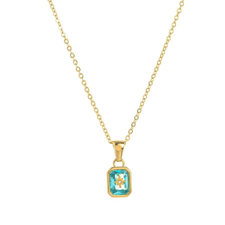 Simple Style Rectangle 304 Stainless Steel Zircon 18K Gold Plated Inlay Pendant Necklace-Bijou Crush