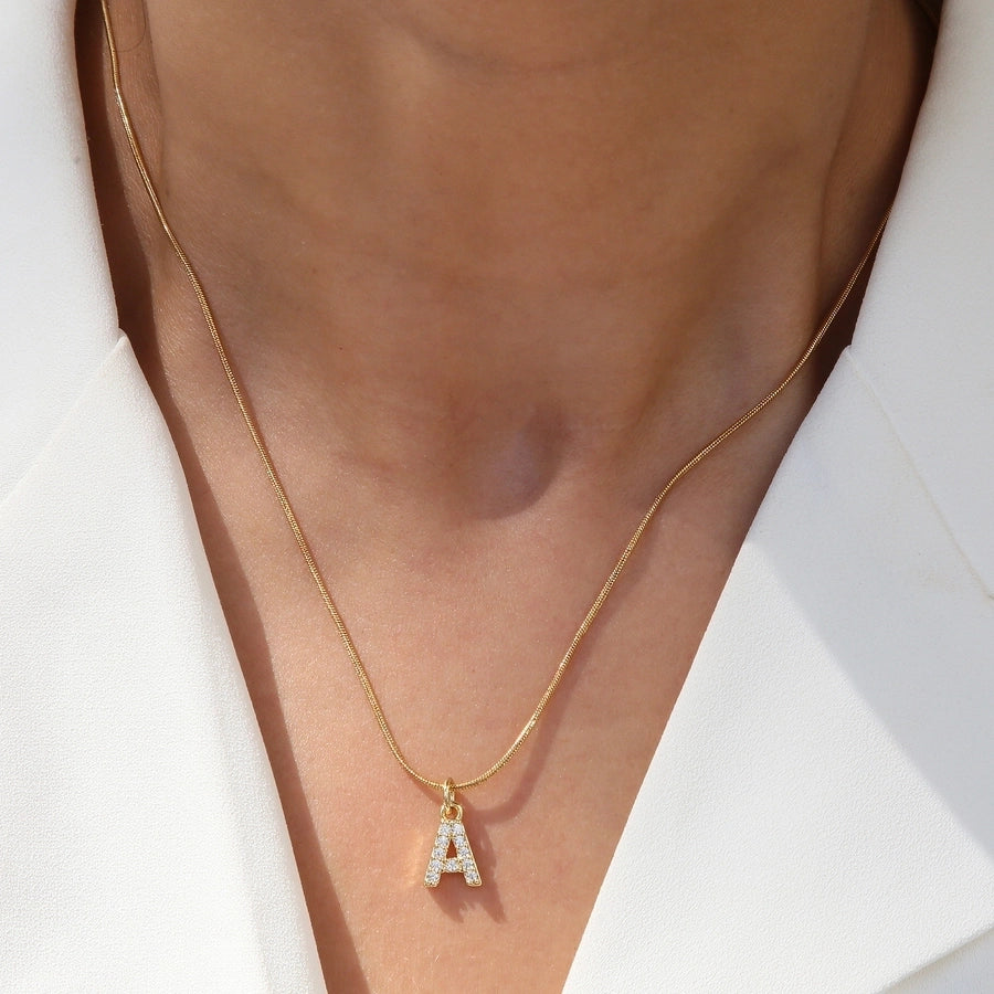 Blingy Letter Charm Snatched Snake Chain Necklace-Bijou Crush