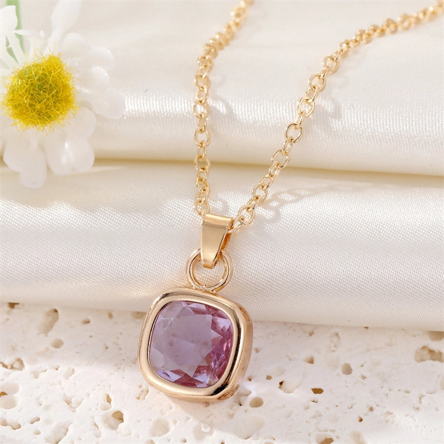 Simple Style Square Zircon Alloy Pendant Necklaces-Bijou Crush