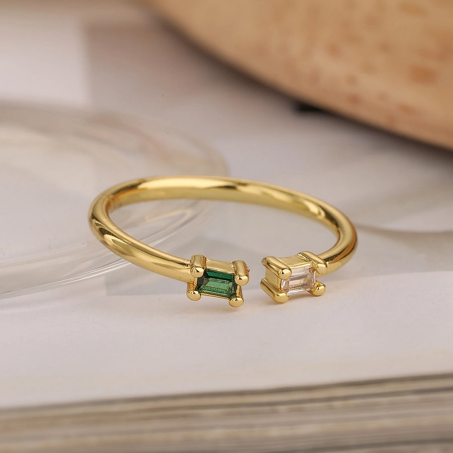 Simple Style Commute Square Copper Plating Inlay Zircon 18K Gold Plated Open Ring-Bijou Crush
