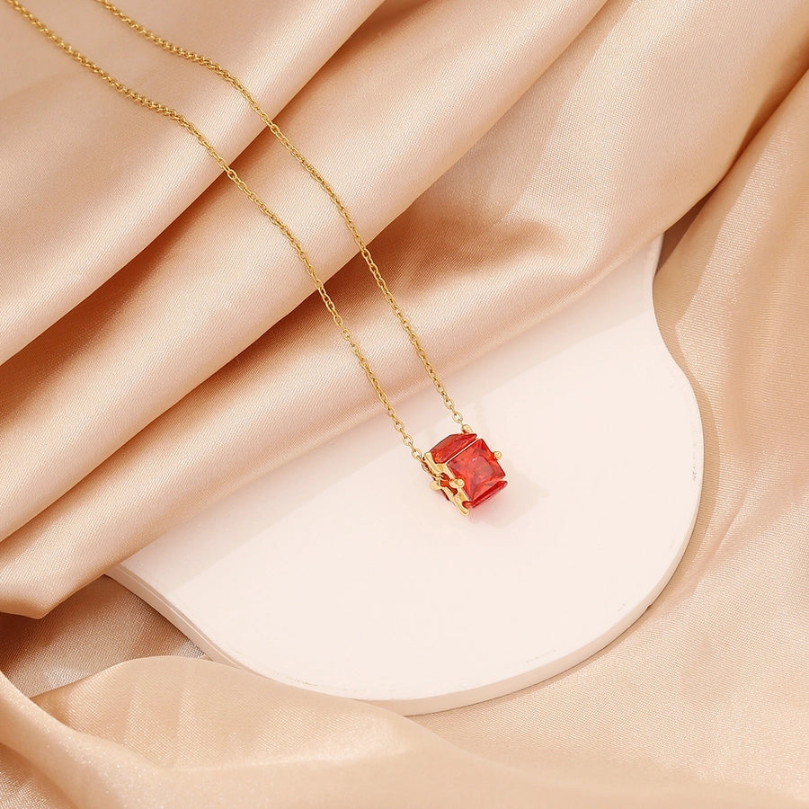 Classic Square Jewelry in 304 Stainless Steel Diamond - 18K Gold Plated Necklace-Bijou Crush