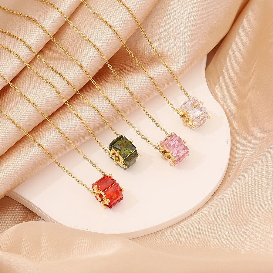 Classic Square Jewelry in 304 Stainless Steel Diamond - 18K Gold Plated Necklace-Bijou Crush