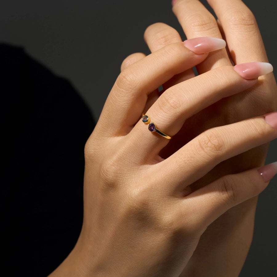 Shine On 18K Gold Plated & White Gold Plated Zircon Geometric Open Ring-Bijou Crush