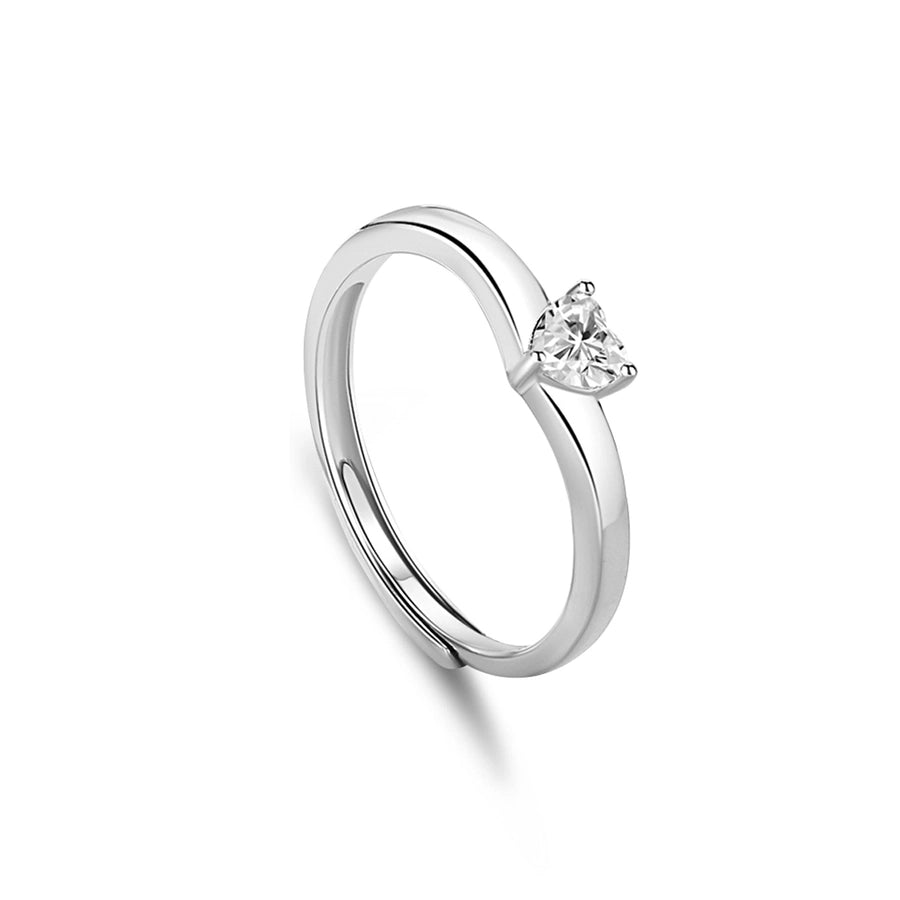 925 Sterling Silver Zircon Heart-Shaped Open Ring – Sparkle with Love-Bijou Crush