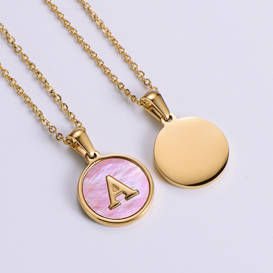 304 Stainless Steel 18K Gold Plated Fashion Plating Letter Shell Pendant Necklace-Bijou Crush