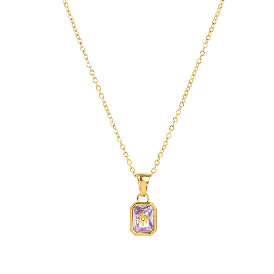 Simple Style Rectangle 304 Stainless Steel Zircon 18K Gold Plated Inlay Pendant Necklace-Bijou Crush