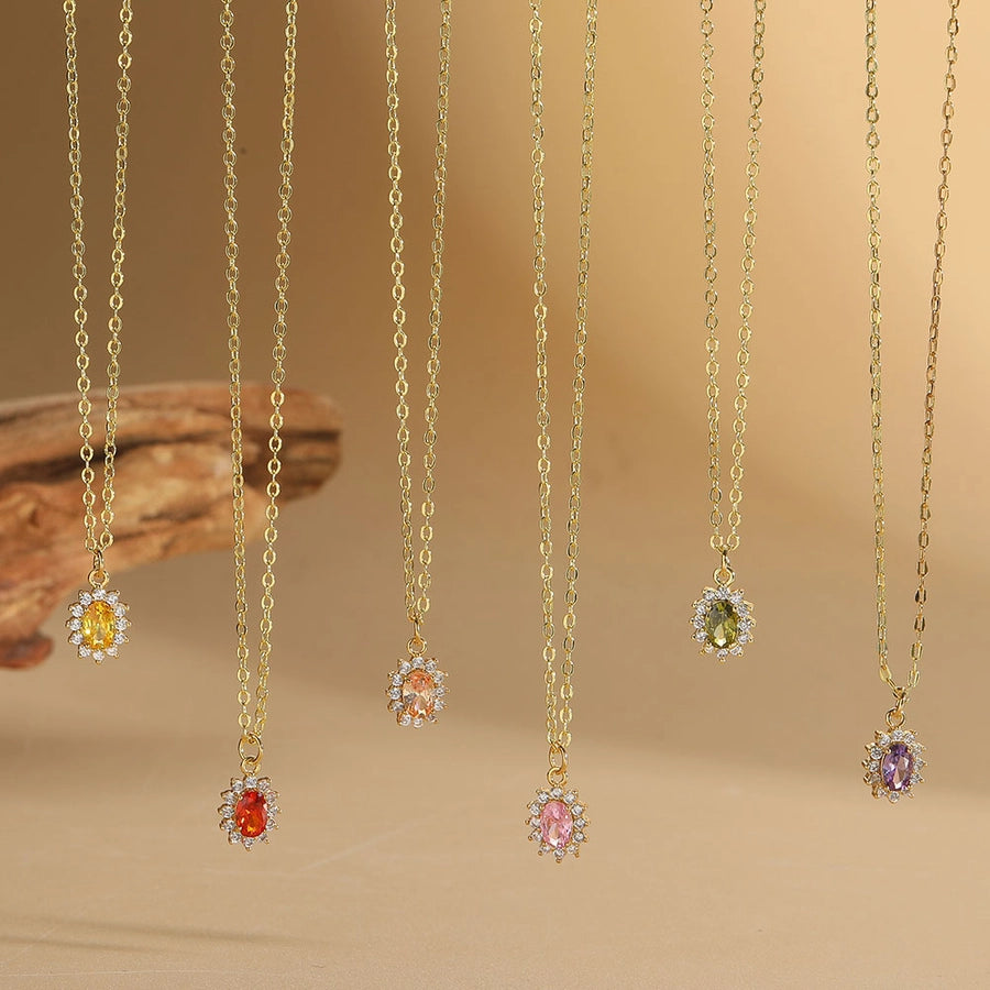 Oval Sparkle Necklace with 14K Gold-Plated Copper Cable Chain-Bijou Crush