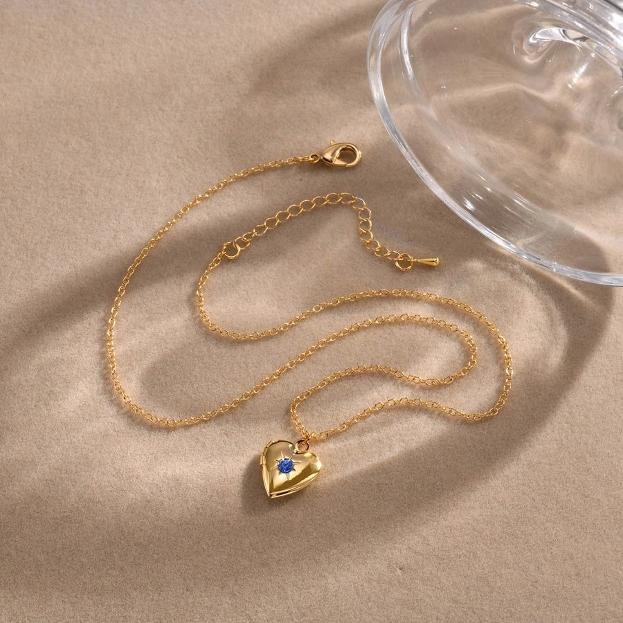 Cute Sweet Heart Shape 201 Stainless Steel Zircon 18K Gold Plated Plating Inlay Necklace-Bijou Crush