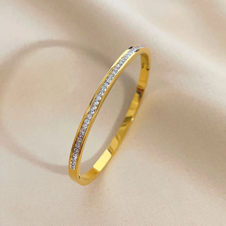 Solid Color Zircon Bangle – Titanium Steel Sleekness-Bijou Crush