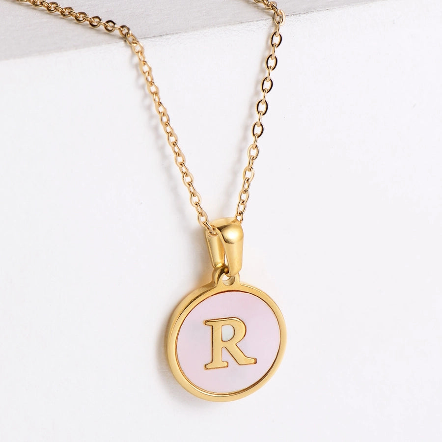 304 Stainless Steel 18K Gold Plated Fashion Plating Letter Shell Pendant Necklace-Bijou Crush