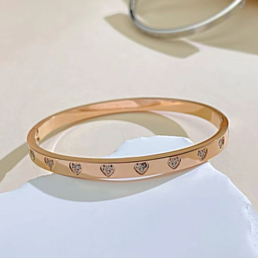 Casual Simple Style Heart Shape Titanium Steel 18K Gold Plated Rhinestones Bangle Bracelets-Bijou Crush