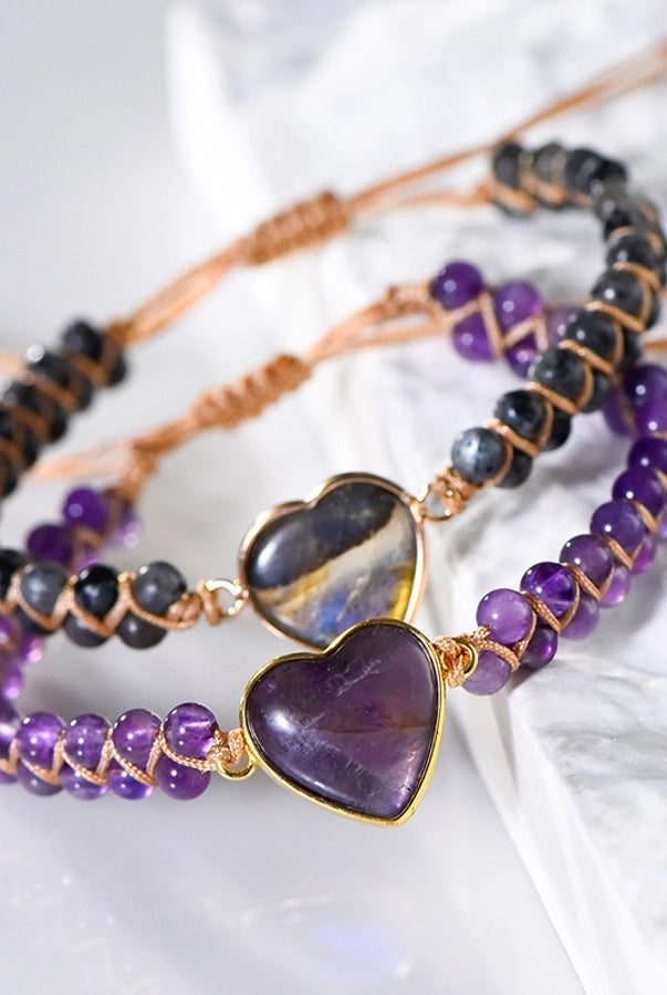 Beautiful Heart Shape Crystal Bracelets in Amethyst & Labradorite-Bijou Crush