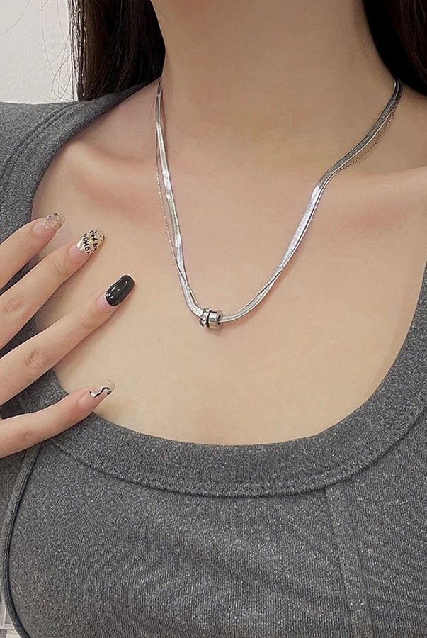 Classy Style Circle Titanium Steel Zircon Inlay Double Layer Necklaces-Bijou Crush