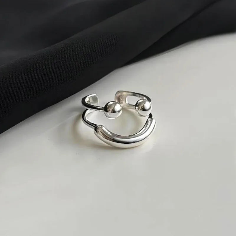 925 Sterling Silver Smile Face Open Ring-Bijou Crush