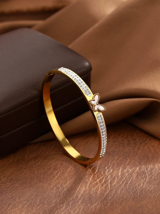 Fly High Elegant Butterfly 304 Stainless Steel Zircon Bangle Bracelet-Bijou Crush